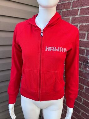 VINTAGE Y2K RED RHINESTONE HAWAII GRAPHIC HOODIE SIZE MEDIUM